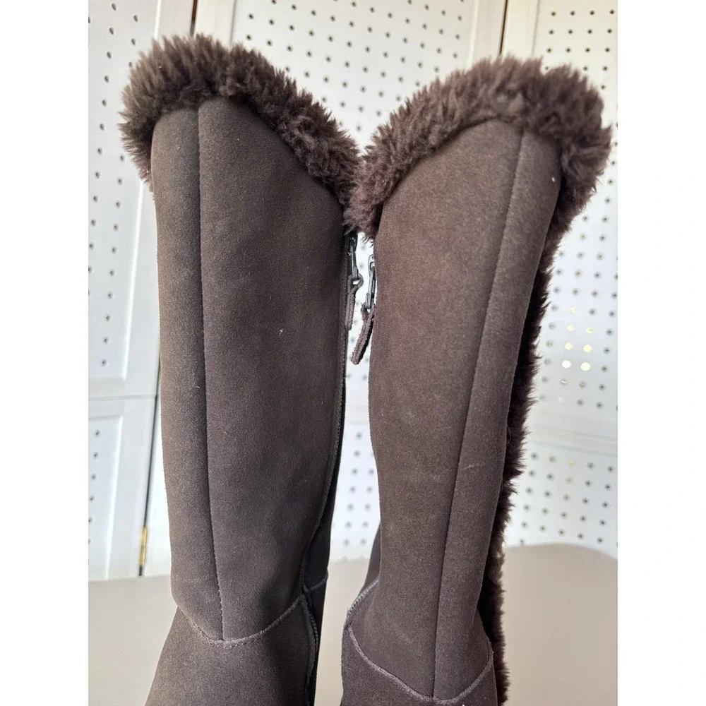 Lands' End Fuzzy Lined Tall Faux Suede‎ Brown Boots Winter Snow Women's 6B